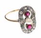18CT GOLD EMERALD, DIAMOND, RUBY AND PEARL ANTIQUE RING at Ross's Online Art Auctions