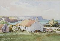 THATCHED COTTAGE ON THE ANTRIM COAST by Maurice Canning Wilks ARHA RUA at Ross's Online Art Auctions