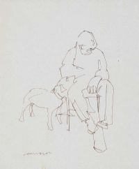 BASIL & DOG by Colin Davidson RUA at Ross's Online Art Auctions