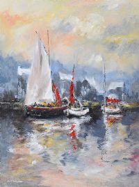 HARBOURED BOATS, DINGLE by Niall Campion at Ross's Online Art Auctions