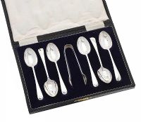 BOXED SET OF SILVER SPOONS AND TONGS at Ross's Online Art Auctions