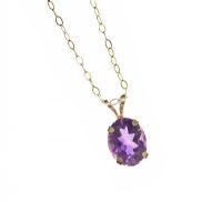 9CT AMETHYST PENDANT AND CHAIN at Ross's Online Art Auctions