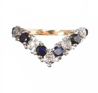 9CT GOLD SAPPHIRE AND DIAMOND WISHBONE RING at Ross's Online Art Auctions