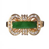 14CT GOLD JADE AND DIAMOND RING at Ross's Online Art Auctions