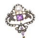 9CT GOLD AMETHYST DIAMOND AND PEARL BROOCH at Ross's Online Art Auctions