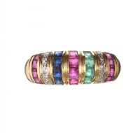 18CT GOLD RUBY, EMERALD AND DIAMOND RING at Ross's Online Art Auctions