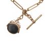 9CT GOLD ALBERT CHAIN WITH HARDSTONE SWIVEL FOB at Ross's Online Art Auctions