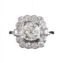 18CT WHITE GOLD DIAMOND CLUSTER RING IN THE STYLE OF ART DECO at Ross's Online Art Auctions