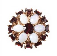 9CT GOLD GARNET AND OPAL RING at Ross's Online Art Auctions