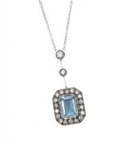 18CT GOLD AQUAMARINE AND DIAMOND NECKLACE at Ross's Online Art Auctions