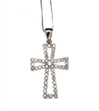 14CT WHITE GOLD DIAMOND CROSS AND 18CT WHITE GOLD CHAIN at Ross's Online Art Auctions
