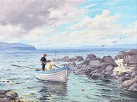 SALMON BOAT, PORTSTEWART by Aylmer E. Armstrong UWS at Ross's Online Art Auctions