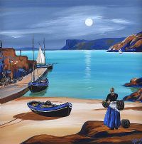 BALLYCASTLE BOATSLIP BY MOONLIGHT by J.P. Rooney at Ross's Online Art Auctions