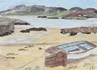 ROWING BOAT ON THE BEACH by Muriel Merrick at Ross's Online Art Auctions