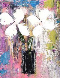 WHITE FLOWERS IN A POT by Colin Flack at Ross's Online Art Auctions