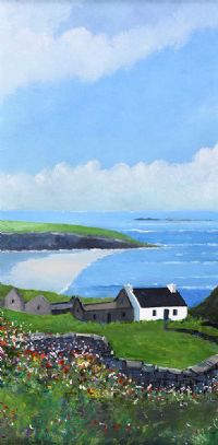 COTTAGES NEAR THE BLASKETS, COUNTY KERRY by Sean Lorinyenko at Ross's Online Art Auctions