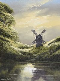 WINDMILL BY THE WATER'S EDGE by David H. James at Ross's Online Art Auctions