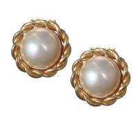 18CT GOLD EARRINGS SET WITH MABE PEARL at Ross's Online Art Auctions
