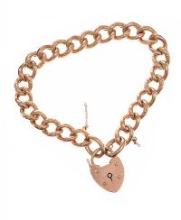 ANTIQUE 9CT GOLD CURB-LINK BRACELET WITH HEART-SHAPED CLASP at Ross's Online Art Auctions
