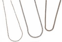 ASSORTMENT OF THREE STERLING SILVER CHAINS at Ross's Online Art Auctions