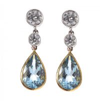 18CT WHITE GOLD AQUAMARINE & DIAMOND DROP EARRINGS at Ross's Online Art Auctions
