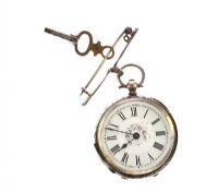 ENGRAVED 800 SILVER OPEN-FACED LADY'S FOB WATCH AND BROOCH at Ross's Online Art Auctions