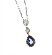 18CT WHITE GOLD SAPPHIRE AND DIAMOND PENDANT AND CHAIN at Ross's Online Art Auctions