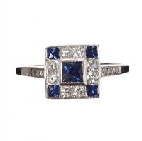 PLATINUM SAPPHIRE AND DIAMOND CHEQUERBOARD CLUSTER RING at Ross's Online Art Auctions