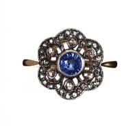 18CT GOLD SAPPHIRE AND DIAMOND FLORAL CLUSTER RING at Ross's Online Art Auctions