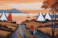 COASTAL STROLL IN THE AUTUMN SUNSET by J.P. Rooney at Ross's Online Art Auctions