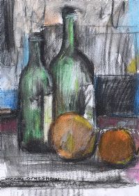 GREEN BOTTLES & ORANGES by Dennis Orme Shaw at Ross's Online Art Auctions