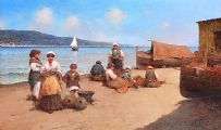 BEACH SCENE, CEFALU, SICILY, ITALY by G. Golia at Ross's Online Art Auctions