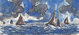 FISHING BOATS AT SEA by Markey Robinson at Ross's Online Art Auctions