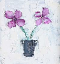 PURPLE FLOWERS IN A VASE by Colin Flack at Ross's Online Art Auctions