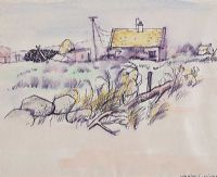 HAY & TURF STACK BESIDE THE THATCHED COTTAGE by Maurice Canning Wilks ARHA RUA at Ross's Online Art Auctions