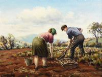 DIGGING POTATOES by Charles McAuley at Ross's Online Art Auctions