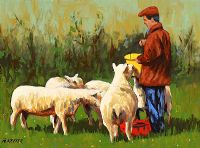 FEEDING THE SHEEP by Ronald Keefer at Ross's Online Art Auctions