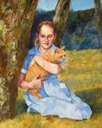 GIRL WITH A CAT by Noel Shaw at Ross's Online Art Auctions