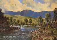 ANGLERS ON THE OWENMORE RIVER, COUNTY MAYO by David Overend at Ross's Online Art Auctions