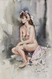 SEATED FEMALE NUDE STUDY by Gordon King at Ross's Online Art Auctions
