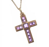14CT GOLD AMETHYST CROSS AND CHAIN at Ross's Online Art Auctions