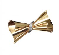 9CT GOLD AND WHITE GOLD DIAMOND BOW BROOCH at Ross's Online Art Auctions
