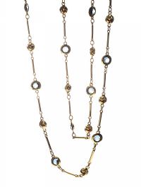 GOLD-TONE AND BLUE CRYSTAL LONG NECKLACE at Ross's Online Art Auctions