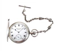 ENGRAVED STERLING SILVER FULL-HUNTER POCKET WATCH WITH CHAIN at Ross's Online Art Auctions
