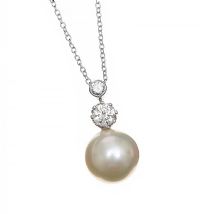 18CT WHITE GOLD PEARL AND DIAMOND PENDANT ON 18CT WHITE GOLD CHAIN at Ross's Online Art Auctions