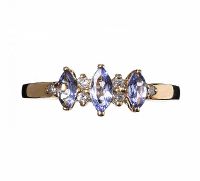 9CT GOLD THREE STONE TANZANITE AND DIAMOND RING at Ross's Online Art Auctions
