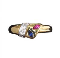 18CT GOLD RUBY, SAPPHIRE AND CRYSTAL RING at Ross's Online Art Auctions