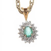 9CT GOLD EMERALD AND DIAMOND PENDANT WITH 9CT GOLD CHAIN at Ross's Online Art Auctions