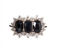 9CT GOLD SAPPHIRE AND CRYSTAL TRIPLE CLUSTER RING at Ross's Online Art Auctions