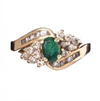 14CT EMERALD AND DIAMOND CLUSTER CROSSOVER RING at Ross's Online Art Auctions